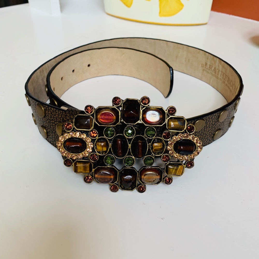 Leather Rock stone embellished belt